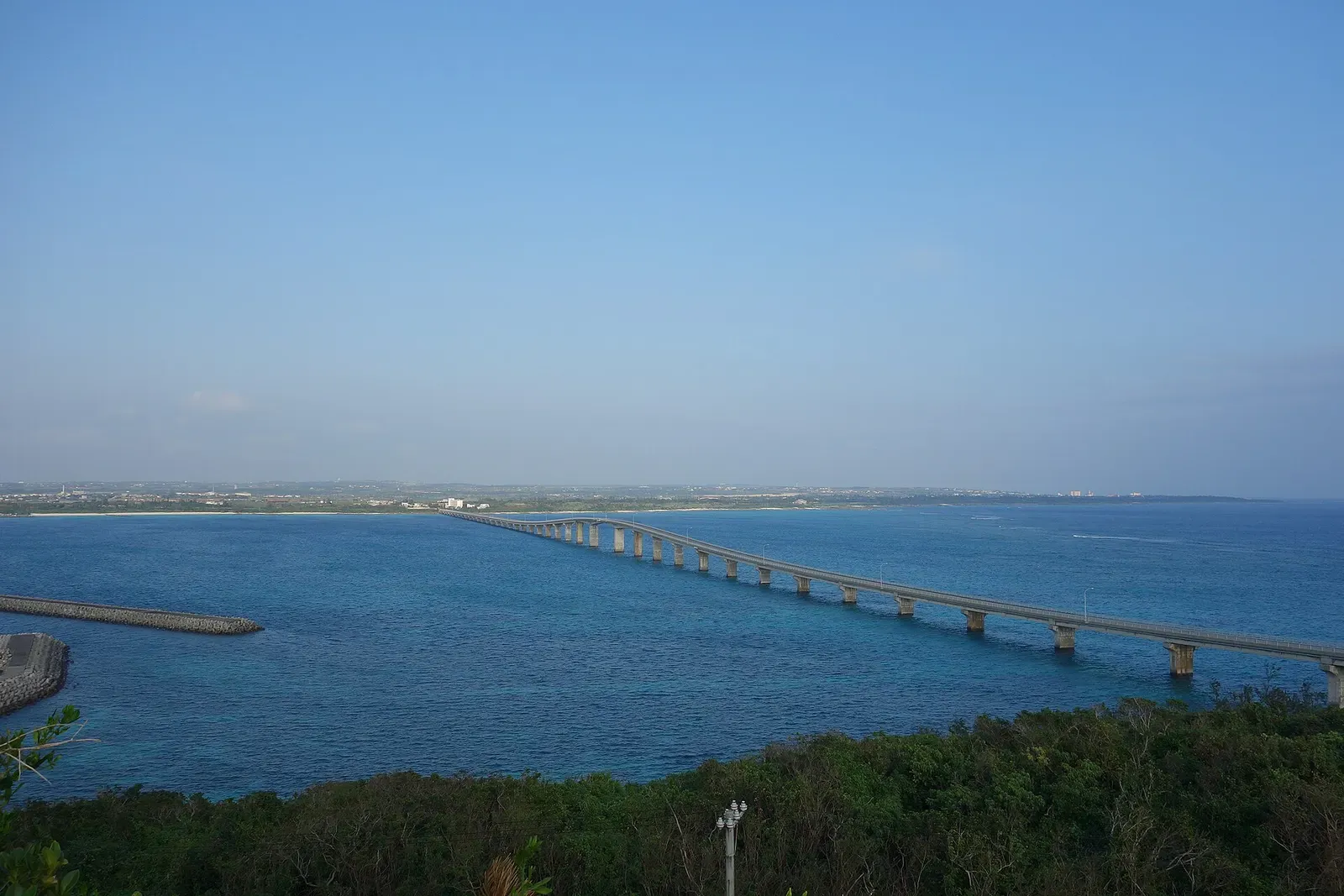 Kurima Bridge arcing over deep blue water between Miyako-jima and Kurima Island