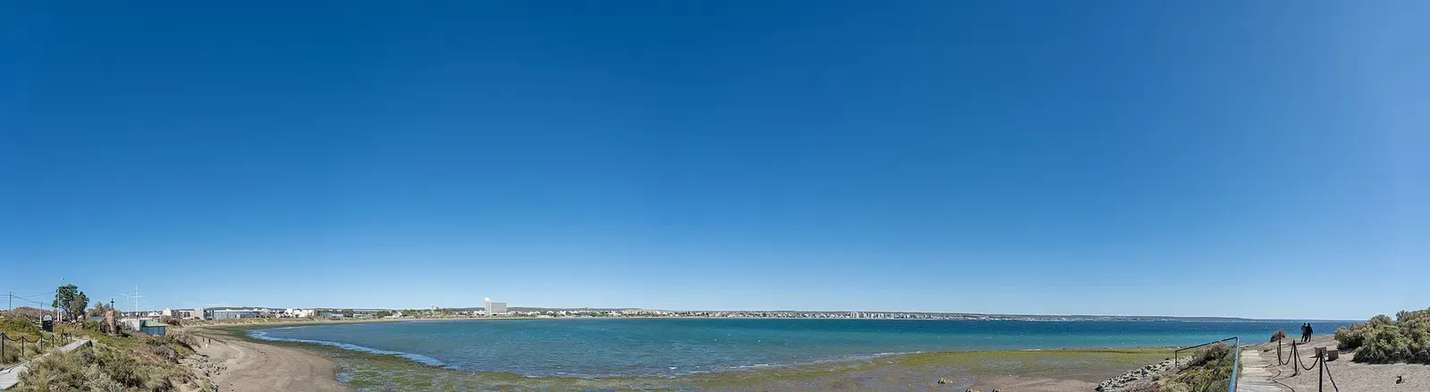 Panoramic view of the calm turquoise bay at Puerto Madryn on the Golfo Nuevo