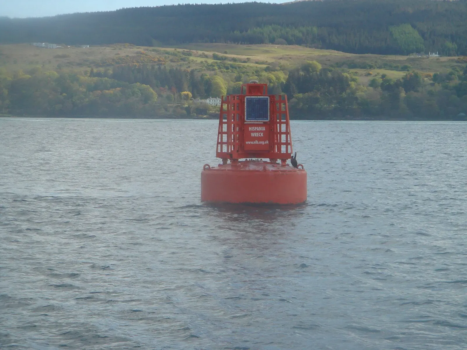 Northern Lighthouse Board buoy marking the wreck of the SS Hispania in the Sound of Mull