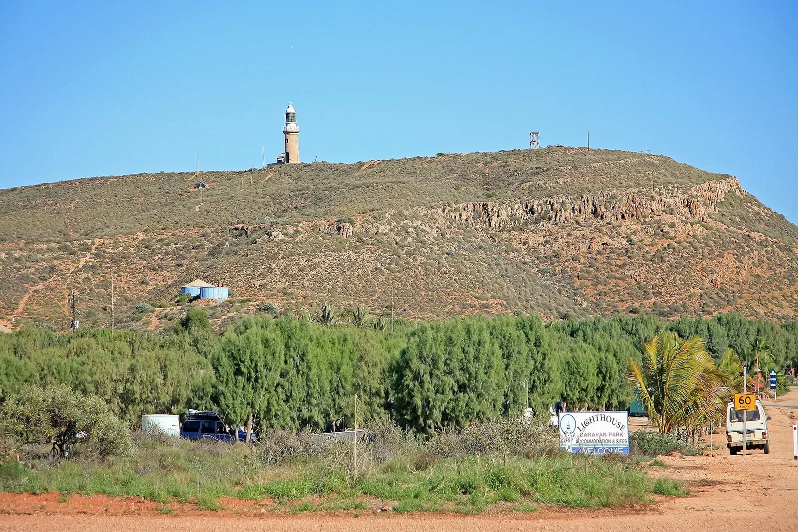 Vlamingh Head Lighthouse overlooking scrubland on North West Cape near Exmouth, Western Australia