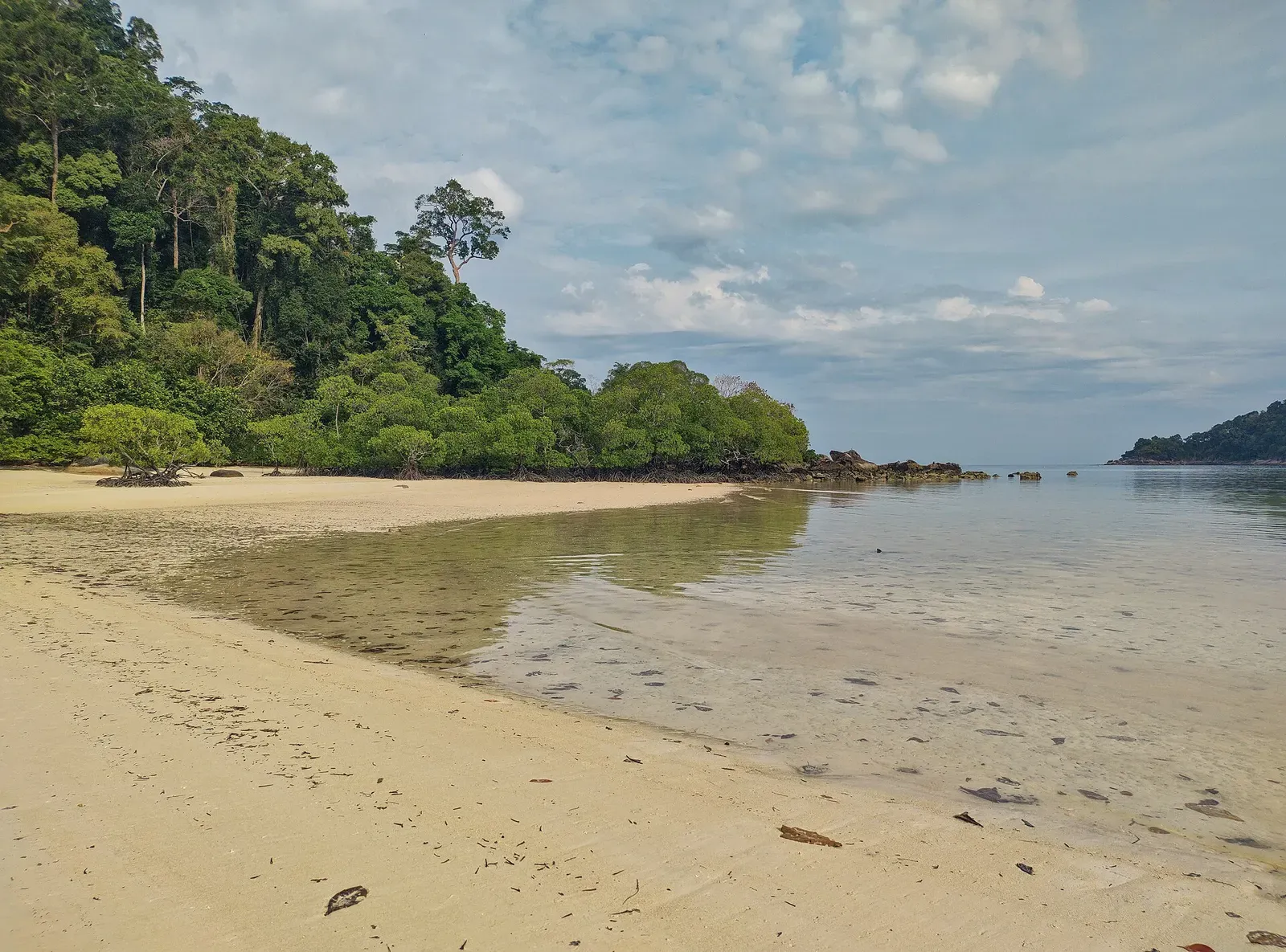 Empty white-sand beach fringed by rainforest on North Surin Island, Thailand