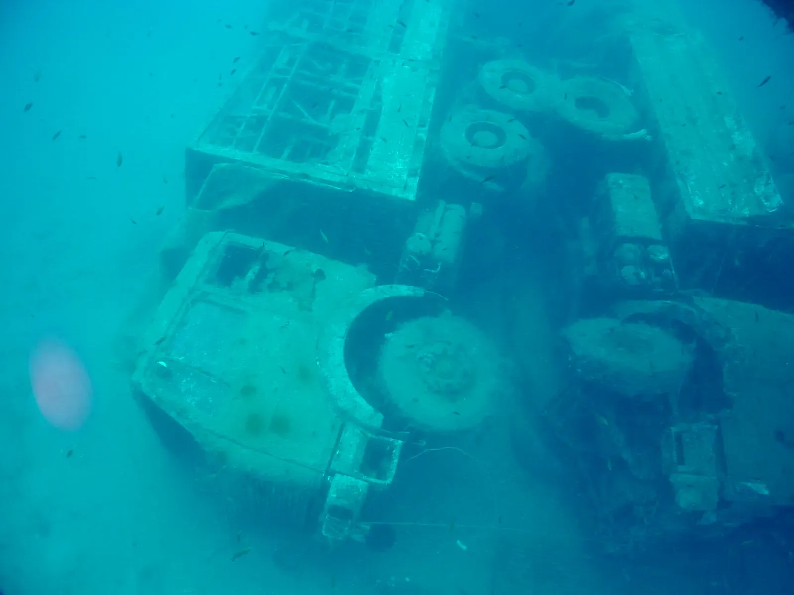 Cargo lorries from the Zenobia lying jumbled on the seabed off Larnaca
