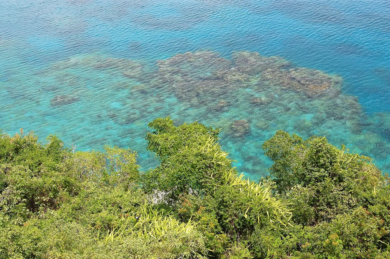 Reef patterns visible through clear turquoise water at Jokin on the northern tip of Lifou Island