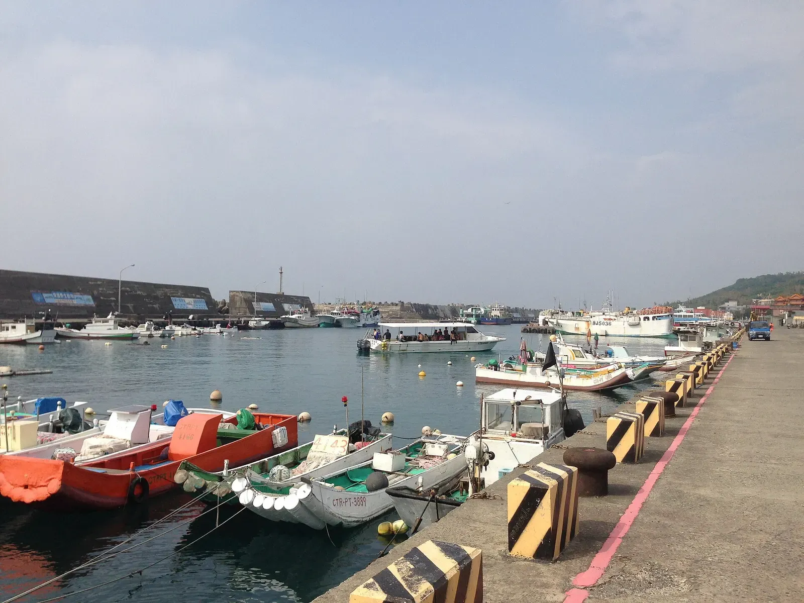Fishing boats moored at Dafu Port on Xiaoliuqiu island, Taiwan